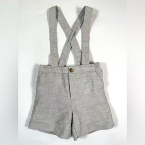 JANIE AND JACK Boys Linen Blend Suspender Shorts 18 To 24 Months Classic Neutral